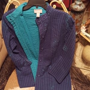 Reversible quilt style jacket Teal and Navy Blue